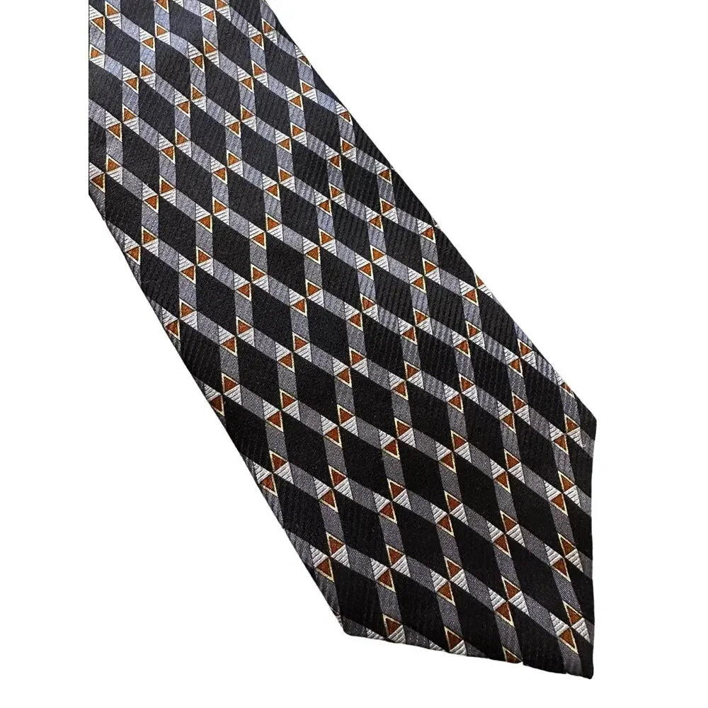 Vintage Navy Blue Diamond Pattern Studio Fumagallis Silk Necktie